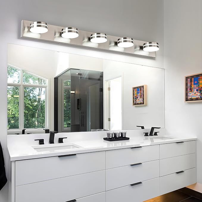 Brushed Nickel Bathroom Light Fixtures Over Mirror, 5-Light Bathroom Vanity - Image 2
