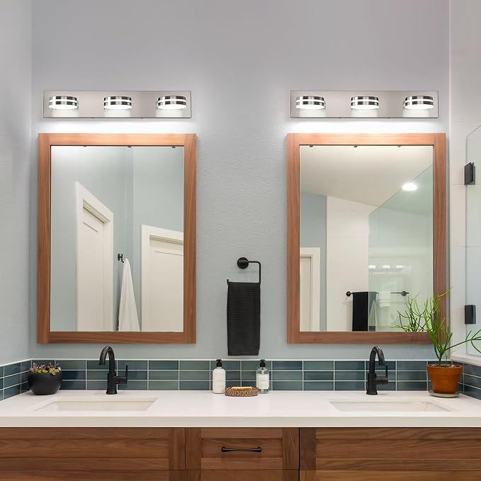 3-Light Bathroom Vanity Light, Brushed Nickel Bathroom Light Fixtures Over - Image 8