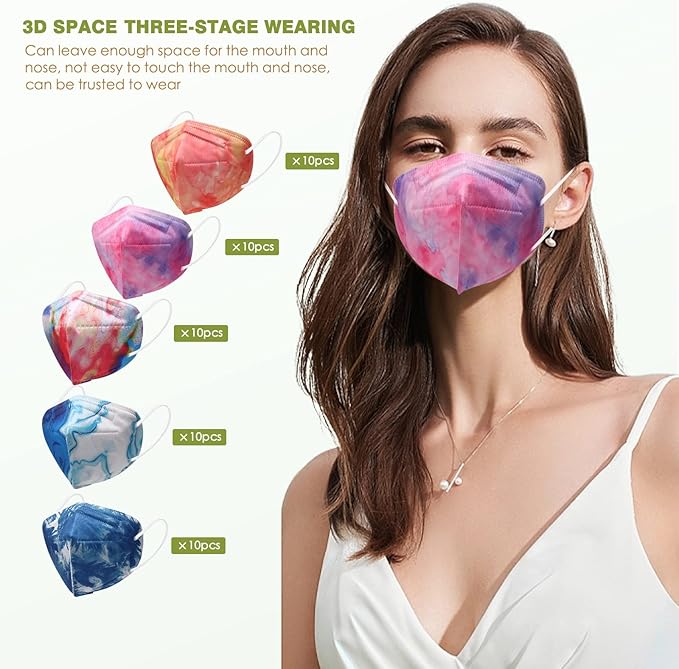 Wecolor KN95 Face Masks 50 Pack 5-Ply Breathable Safety Respirator Cup Dust - Image 6