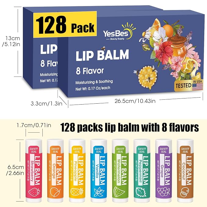 YesBes 128 Pack Lip Balm, Natural Lip Balm Bulk - Image 8