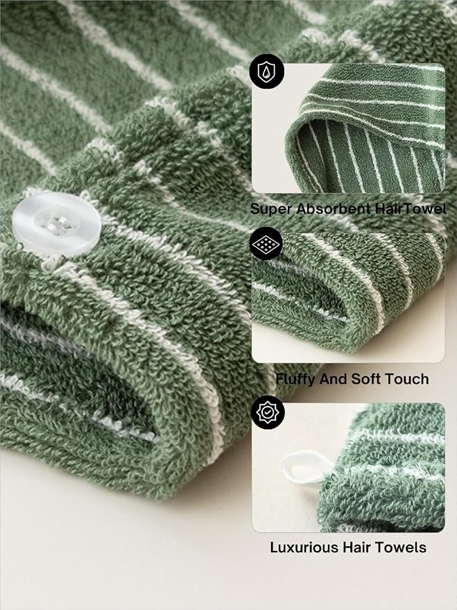 WENSHUO Frosted Pines-Striped Hair Towel Wrap-Drying Tool, 100% Combed Cotton - Image 3