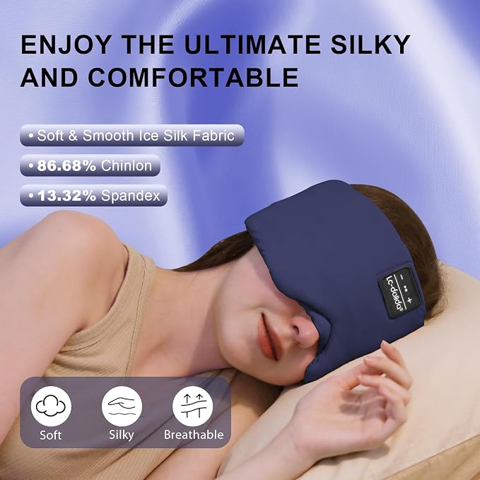 LC-dolida Sleep Mask with Bluetooth Headphones, Ice Silk Sleep Headphones with - Image 2