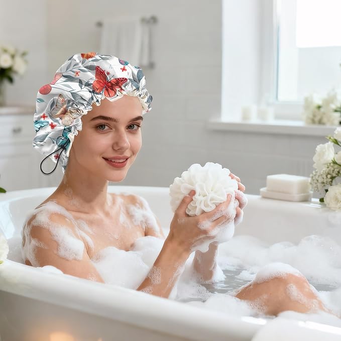 Shower Cap Reusable Double Layer Adjustable Elastic Waterproof EVA Hair Bath - Image 7