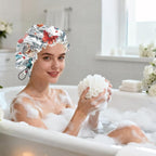 Shower Cap Reusable Double Layer Adjustable Elastic Waterproof EVA Hair Bath - Image 7