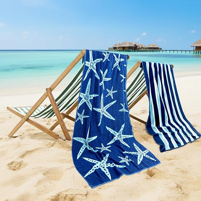 CASA COPENHAGEN Miami Towel 2Pcs Starfish Blue by CASACOPENHAGEN