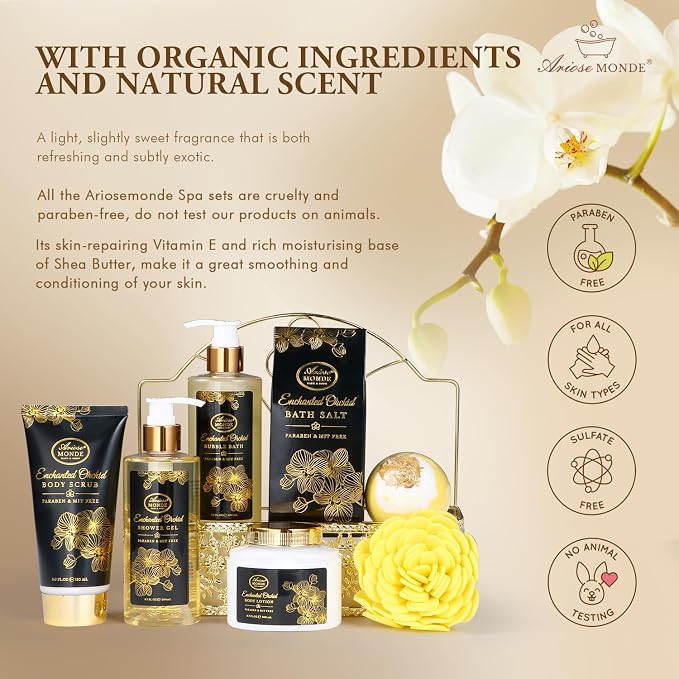 Spa Gift Baskets for Women, Gift Set for Mom Enchanted Orchid Scent, Home Spa - Image 3
