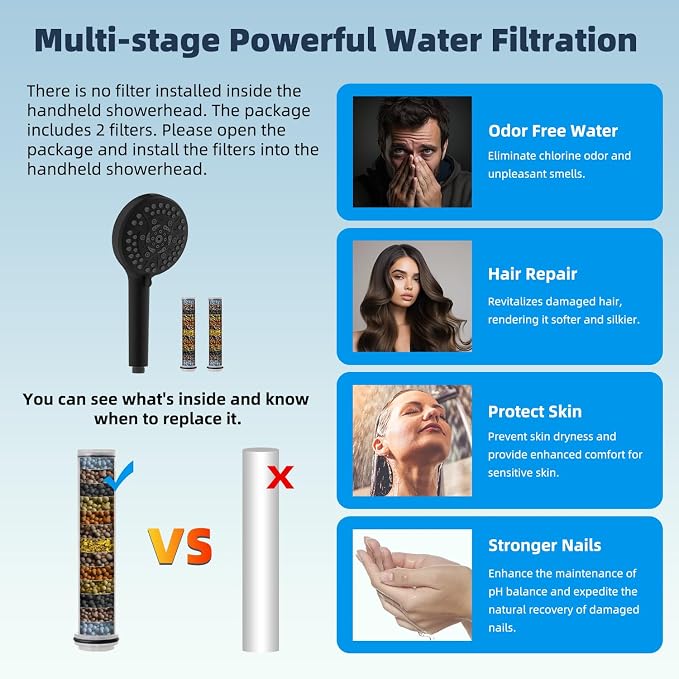 Hibbent All Metal 12'' Dual Filtered Rainfall Shower Head Combo, High Pressure - Image 5
