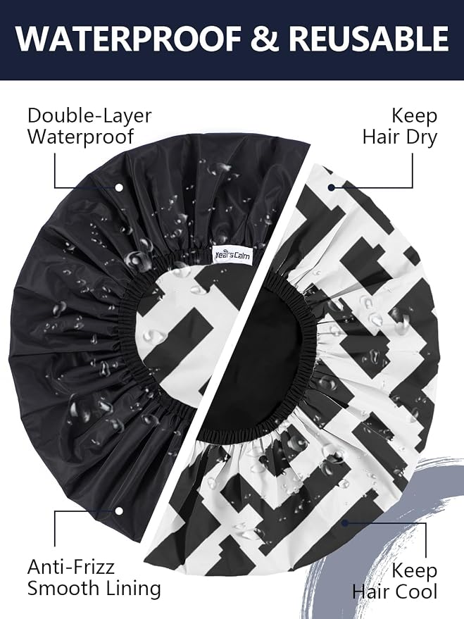 Years calm Men Shower Cap Reusable Waterproof, Dual-Layer Design, Double-Sided - Image 2
