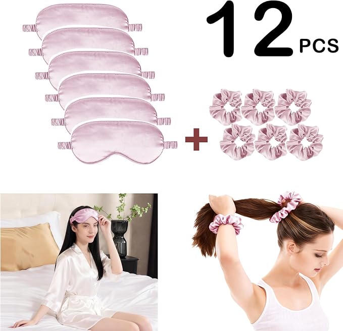 12Pcs Silk Sleep Masks Satin Eye Mask Silky Eyes Cover Blindfold Eyeshade Hair - Image 2