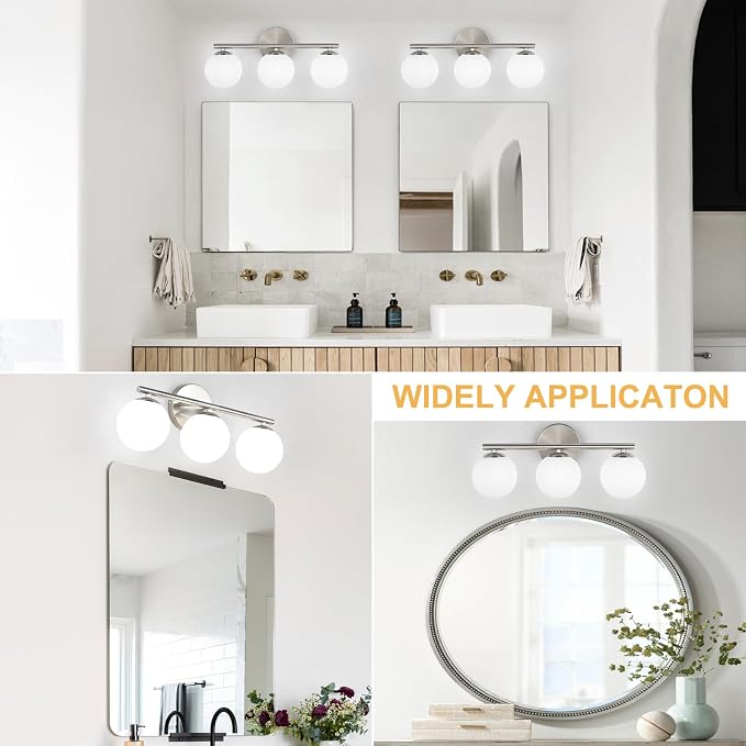 Brushed Nickel Bathroom Light Fixtures 3-Light Globe Vanity Light - Image 6