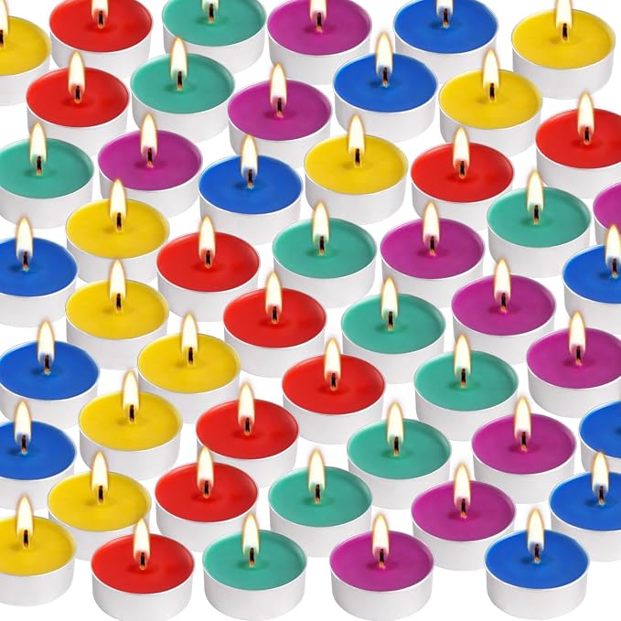 50 Pack Unscented Assorted Colors Tealights Candle - Image 2