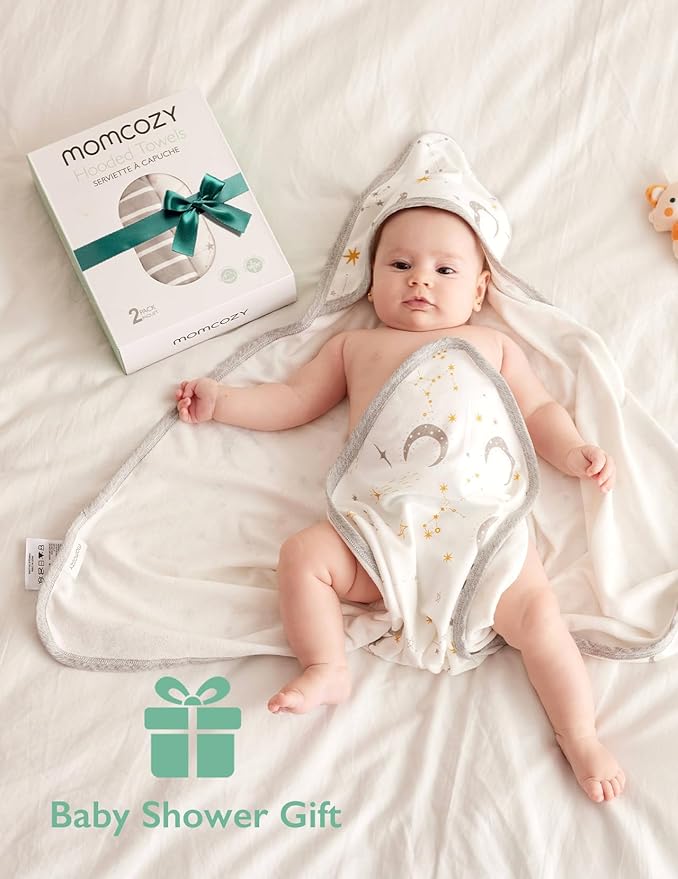 Momcozy Baby Hooded Towel, 2 Pack Cotton Bath Towel - Image 5