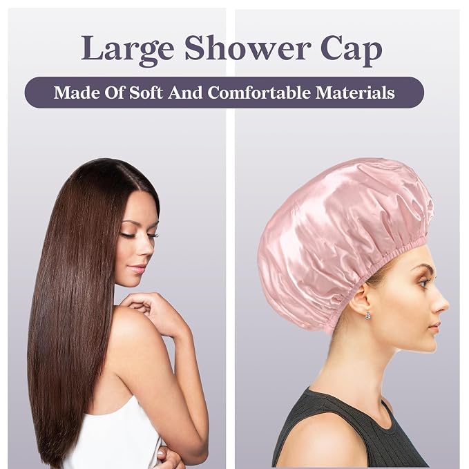 Three-Layer Terry Cloth Lined Satin Shower Cap, - Image 7