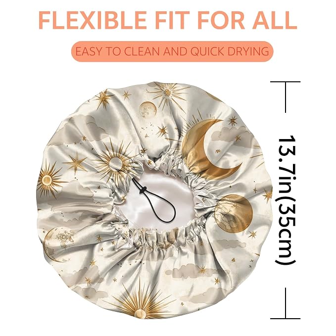Shower Cap Reusable Double Layer Adjustable Elastic Waterproof EVA Hair Bath - Image 2