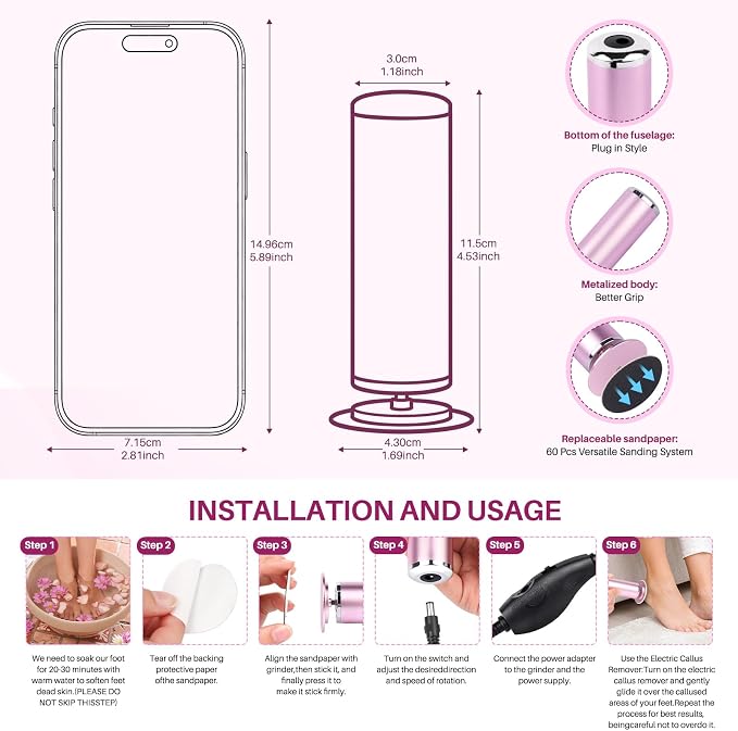 LIONVISON Electric Foot Callus Remover: Adjustable Speed Foot File - Image 8