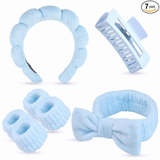 7 Pcs Spa Set, Facial Headband and Wristband Set, Skincare Accessories by Unknown