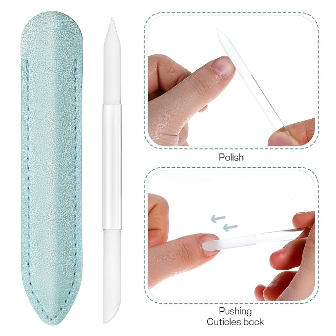 2Pcs Glass Cuticle Pusher with Leather Case, Dual Ended Cuticle Remover Tool - Image 4