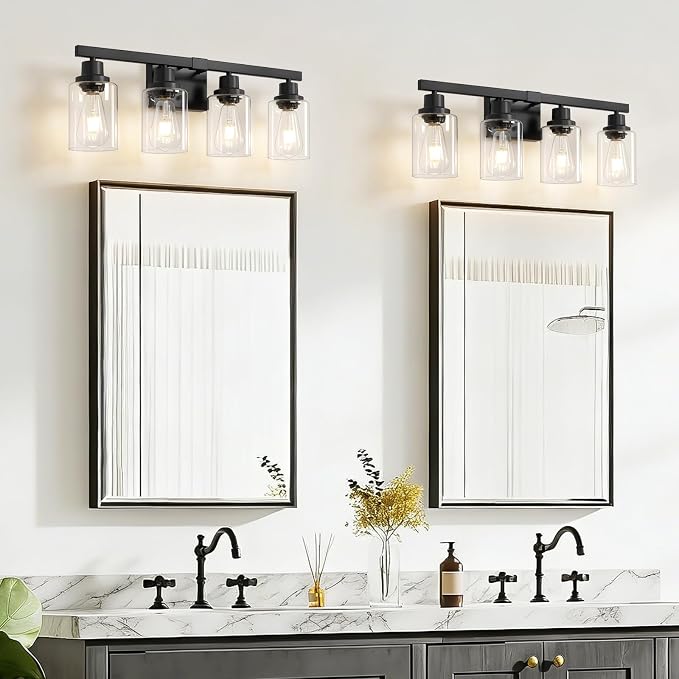 4-Light Bathroom Vanity Light, Modern Matte Black Wall Sconce Lighting - Image 5