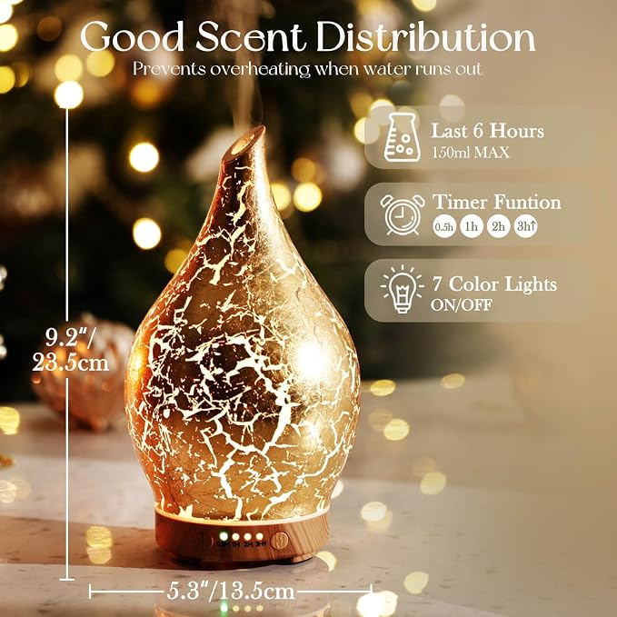 Porseme Essential Oil Diffuser Glass Aromatherapy Ultrasonic Humidifier - Image 3