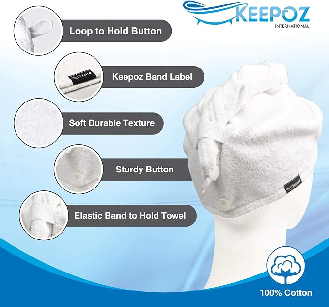 KEEPOZ Hair Towel Wrap Quick Dry 100% Cotton Super Absorbent Turban Head Wrap - Image 5