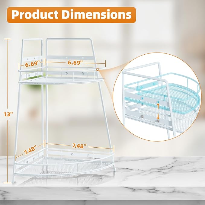 VITVITI 2 Tier Corner Bathroom Counter Organizer, Metal Bathroom Countertop - Image 2
