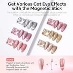 modelones Gel Nail Polish Set, 6 Colors Nude Pink Silver 9D Glassy Cat Eye - Image 2