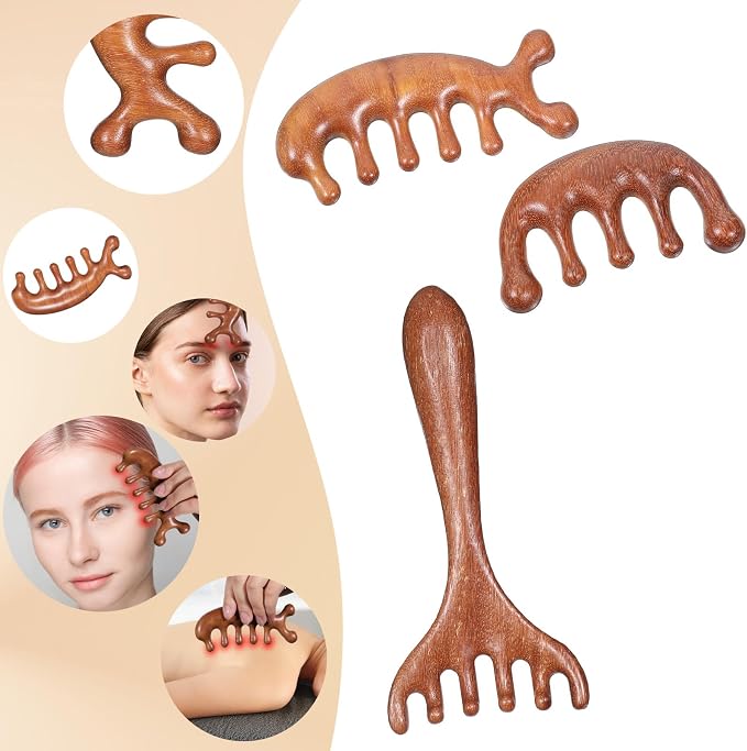 EupHHonycs 3 Pcs Wooden Head Scalp Massager Comb, Wooden Wide Tooth Comb - Image 3