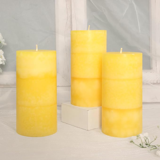 3 x 6 Inches Pillar Candles Lemon Scented Yellow Decorative Rustic Candles - Image 7