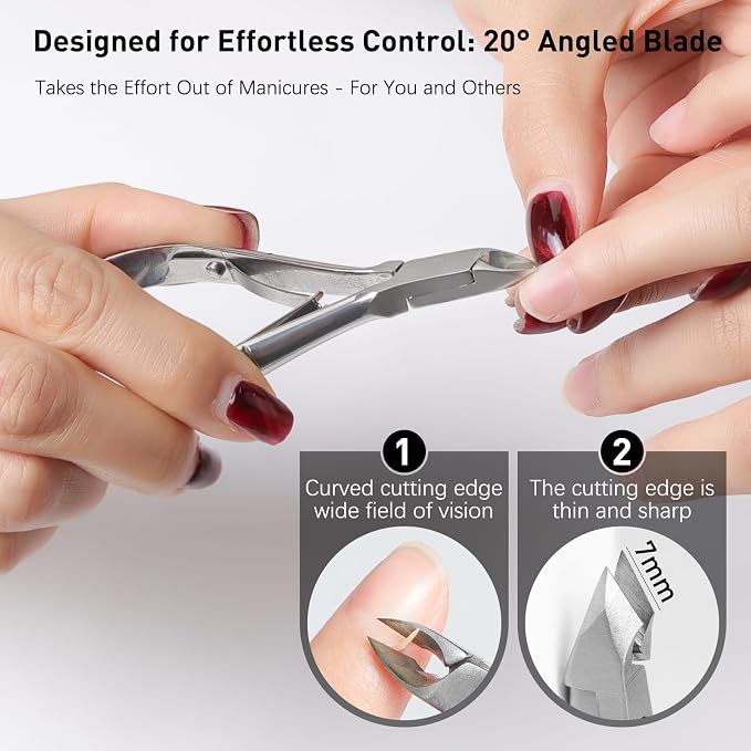 Precision Cuticle Nippers Trimmer Set, Double Spring Cuticle Remover Pusher - Image 2
