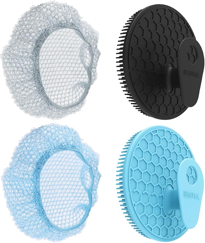 Silicone Body Scrubber with Scrub Net Set, BEAUTAIL 4 Pack by BEAUTAIL
