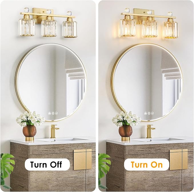 3-Light Gold Bathroom Light Fixtures, Modern Bathroom Vanity Lights Fixture - Image 5