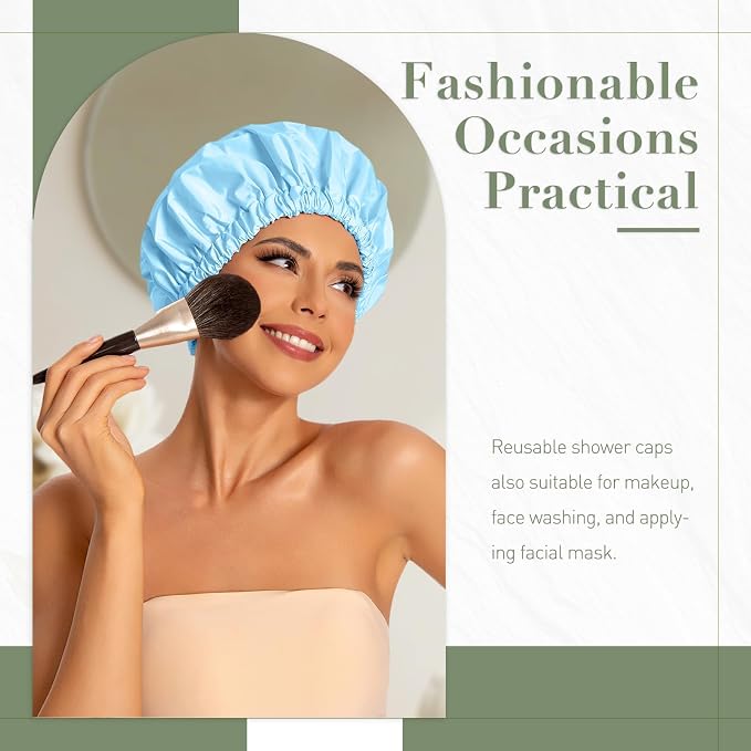 Reusable Shower Cap for Women, Large Waterproof Shower Bonnet - Image 2