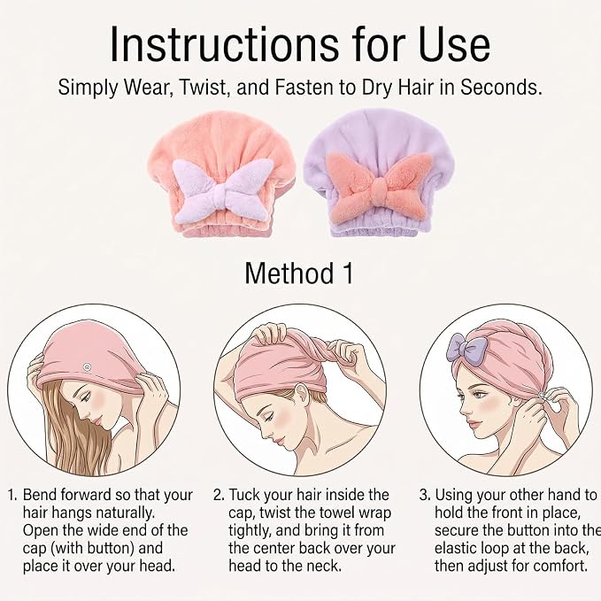 2Pcs Skin-Friendly Hair Drying Cap Quick-Drying Hair Towel Cap Microfiber - Image 4