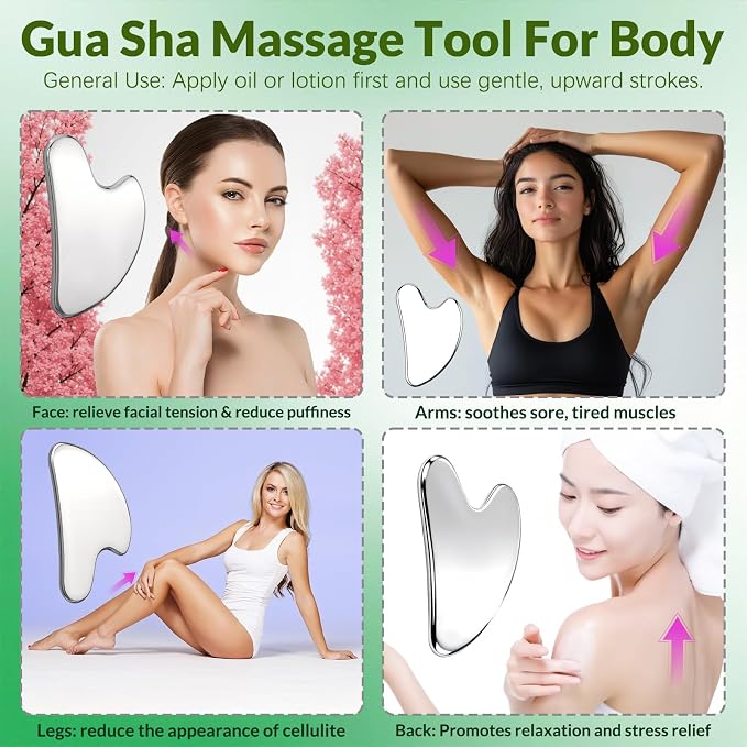 kullder Gua Sha Facial Tools & Face Roller Set 2pcs: Stainless Steel Lymphatic - Image 3