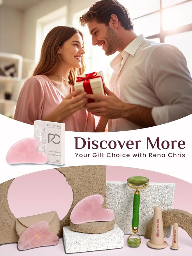 Rena Chris Gua Sha Facial Tools, Rose Quartz Guasha Tool - Image 5