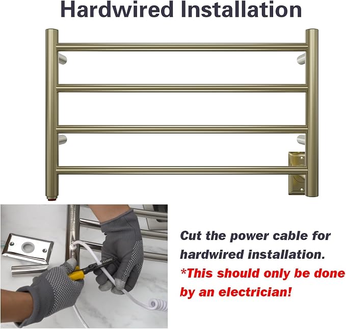 HEATGENE Towel Warmer 4 Bar Towel Dryer Wall-Mounted Plug-in Bath Towel Heater - Image 5