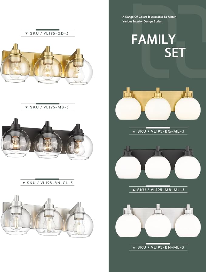 Bathroom Light Fixtures, 3-Light Matte Black Vanity Light, Modern Wall Sconces - Image 7