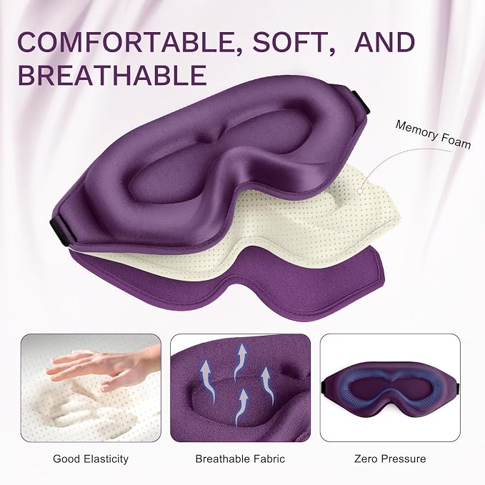 FlyCoco 99% Fully Block Out Light Eye Sleep Mask, 3D Deep Contoured Eyes Cover - Image 3