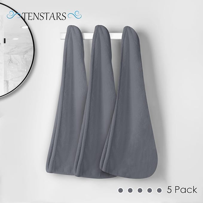 TENSTARS 5 Pack Thicken Microfiber Hair Towel Wrap - Image 5