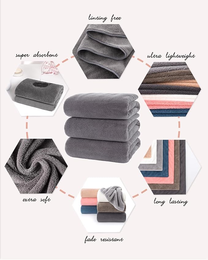 Lumimi Towel Set of 6 Very Soft Microfiber 3 Bath and 3 Hand Towels Quick Dry - Image 2