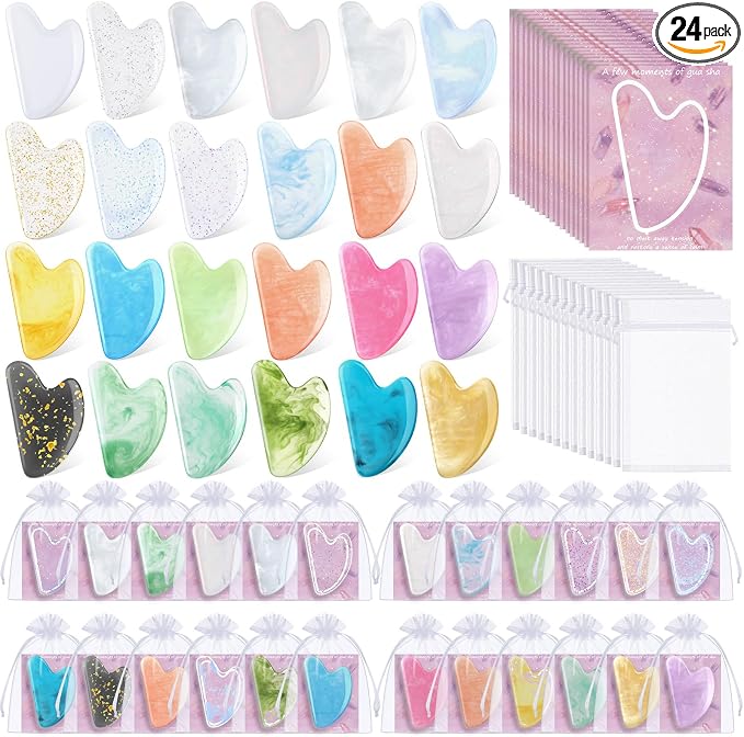 Sherr 24 Sets Gua Sha Facial Tools Bulk Resin Heart Shaped Guasha Boards by Sherr