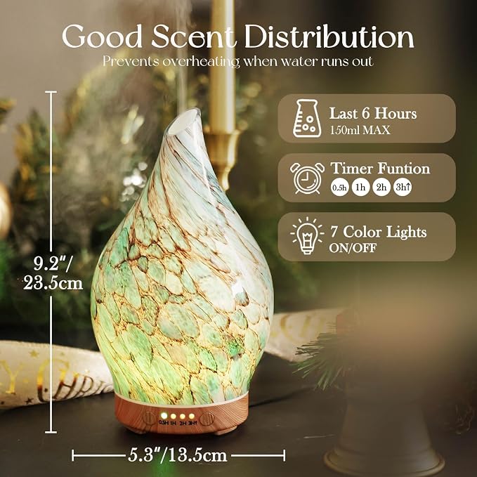 Porseme 150ml Glass Essential Oil Diffuser Aromatherapy Ultrasonic Cool Mist - Image 3