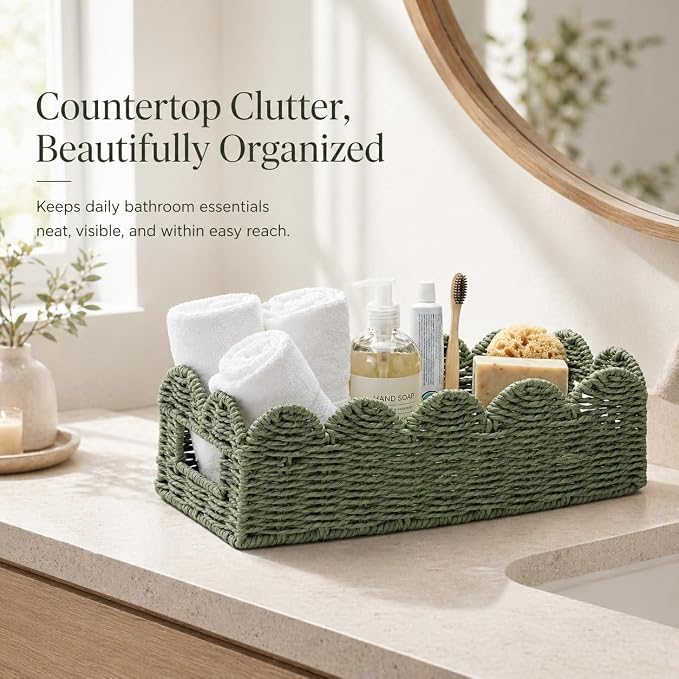 Scalloped Green Toilet Tank Basket - Image 5