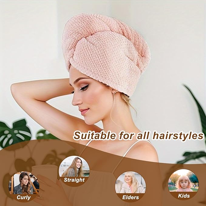 Soft Microfiber Hair Drying Towel Wrap, 5 Pack Elastic Hair Turbans - Image 2