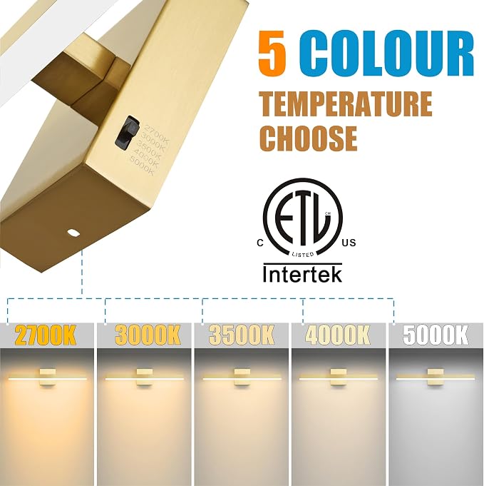 Gold Bathroom Vanity Light 23.6 inch, 20W Dimmable 5CCT LED Modern Bathroom - Image 3