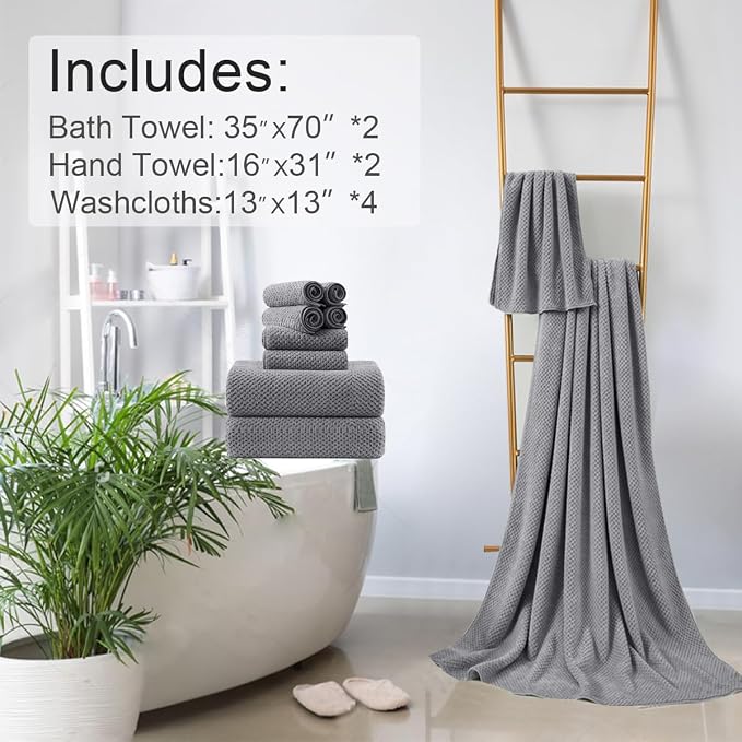 8-Piece Gray Bath Towels Set, 2 Oversized Large Bath Towels Sheet, 2 Hand - Image 6