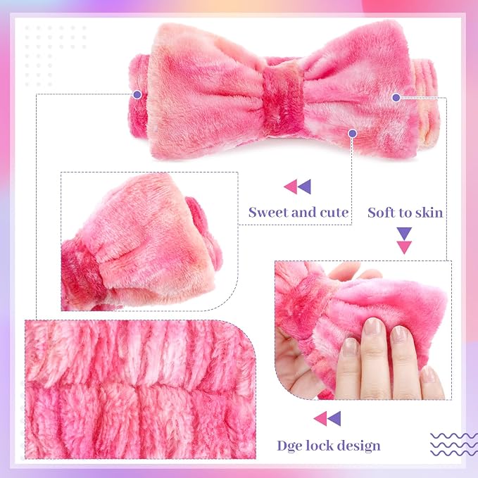 Riceshoot 24 Pieces Spa Headband Skincare Microfiber Tie Dye Headband Elastic - Image 4
