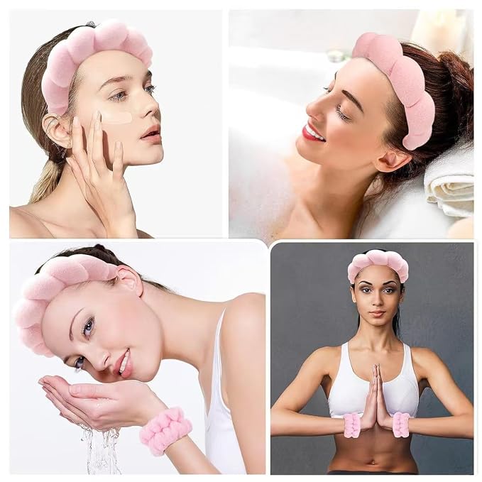 CAZYTOYZ Sponge Spa Headbands for Women Wristband Set Puffy Makeup Brush - Image 4