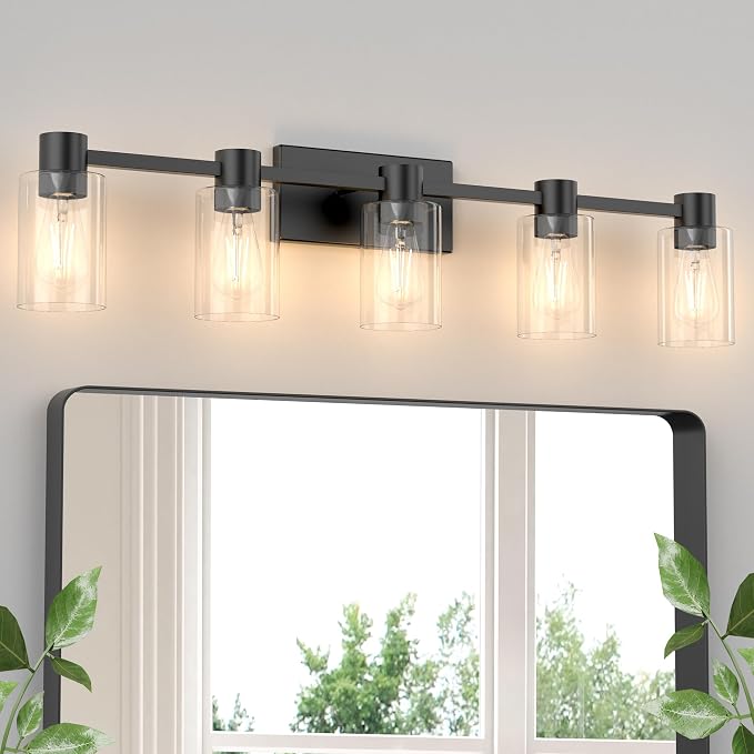 5-Light Modern Vanity Light Fixtures Over Mirror, Matte Black Bathroom Light by Esfos