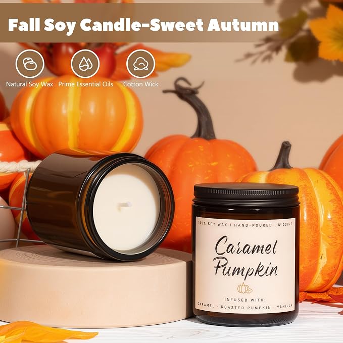 Auelife Fall Candle, Caramel Pumpkin Scented Candle – Fall Soy Candles - Image 2